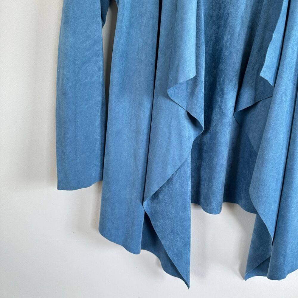 Soft Surroundings Faux Suede Cardigan Draped Open Front Jacket size SMALL Blue - Picture 3 of 12